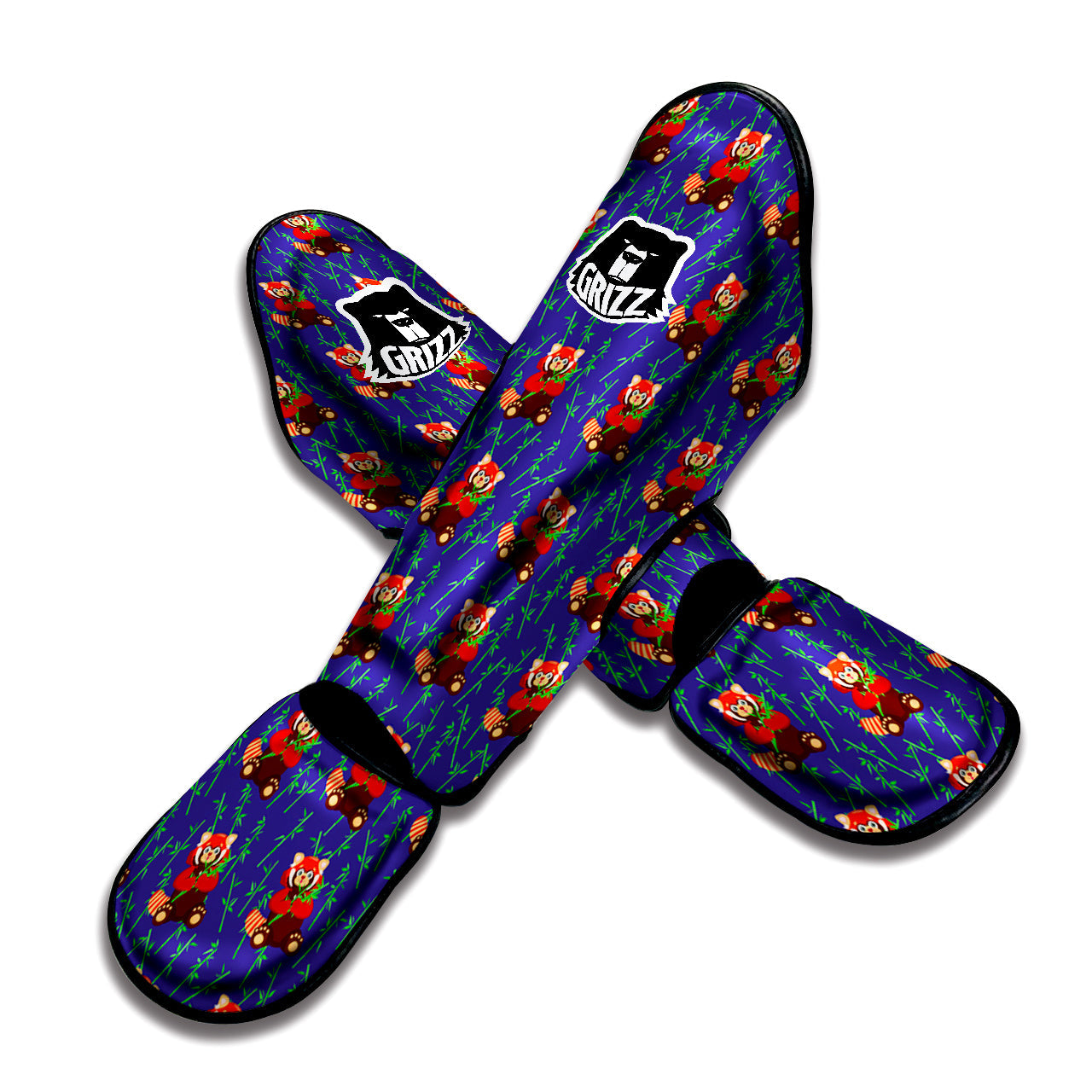 Cute Red Raccoon And Bamboo Print Pattern Muay Thai Shin Guards-grizzshop