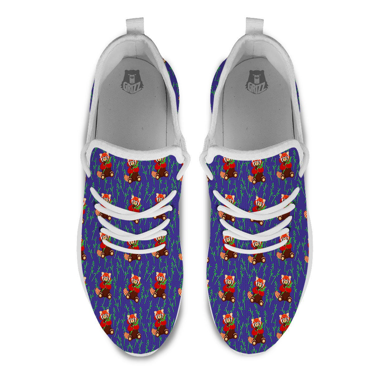 Cute Red Raccoon And Bamboo Print Pattern White Athletic Shoes-grizzshop