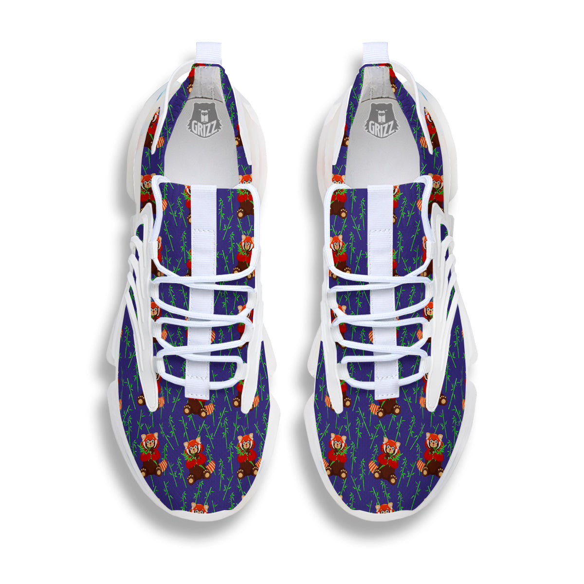 Cute Red Raccoon And Bamboo Print Pattern White Gym Shoes-grizzshop