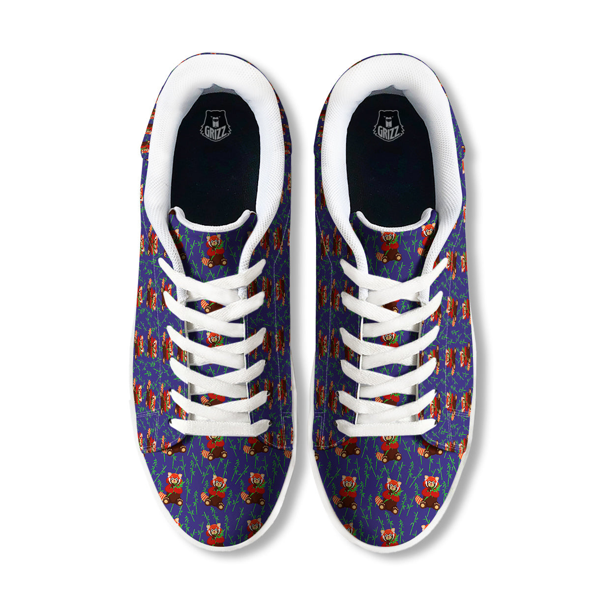 Cute Red Raccoon And Bamboo Print Pattern White Low Top Sneakers-grizzshop