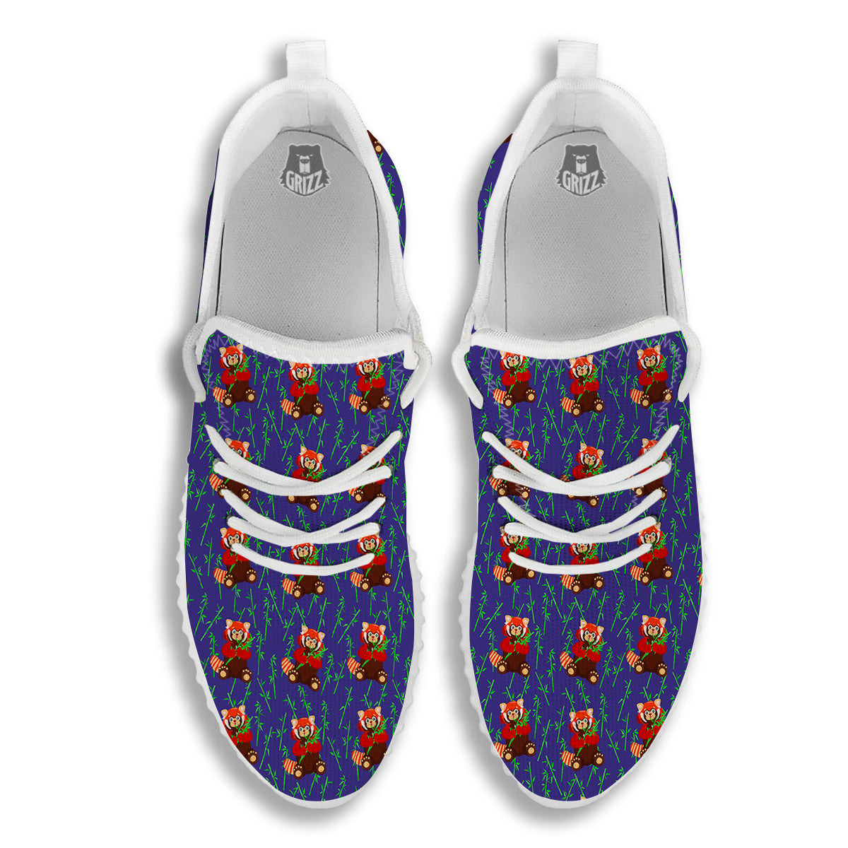 Cute Red Raccoon And Bamboo Print Pattern White Walking Shoes-grizzshop