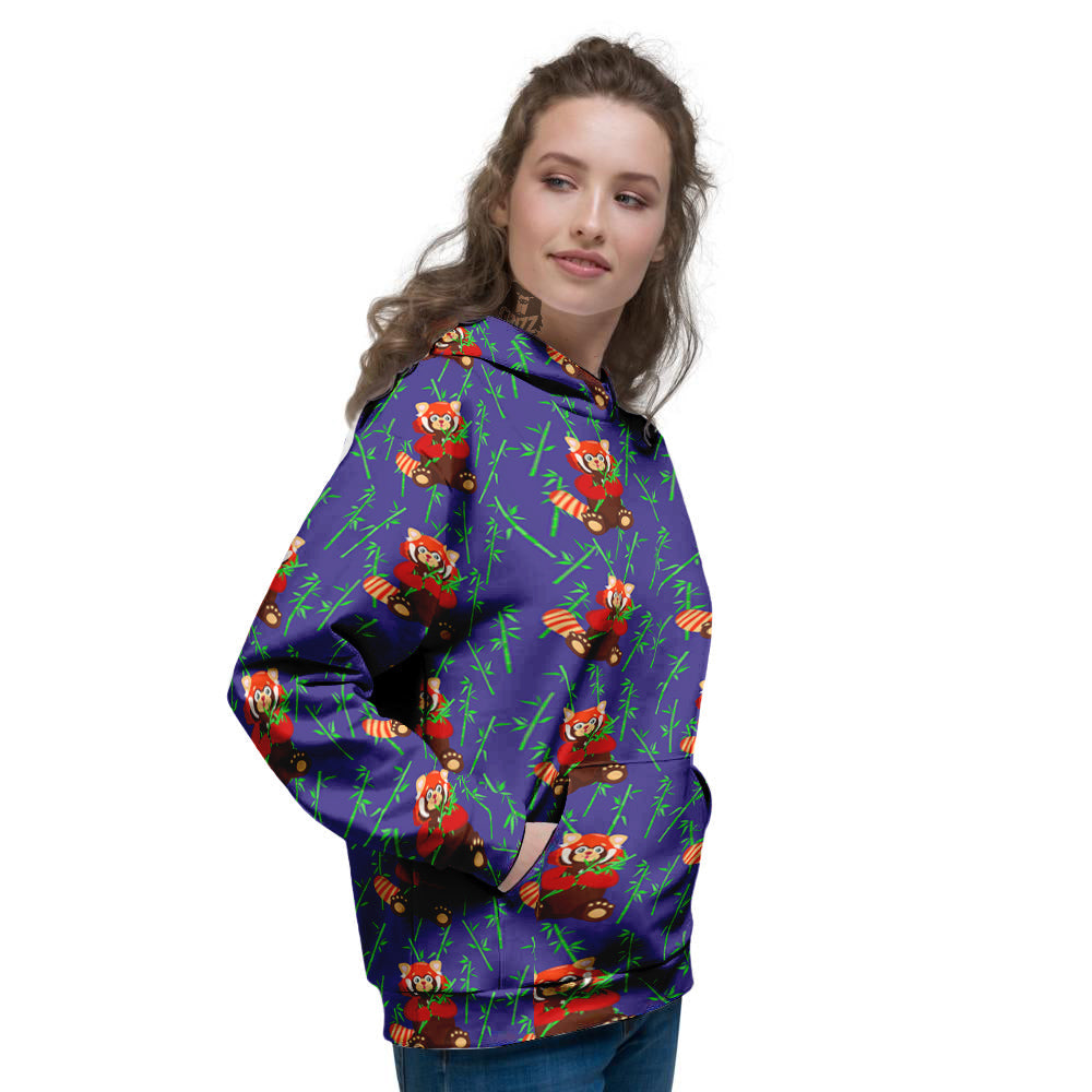 Cute Red Raccoon And Bamboo Print Pattern Women's Hoodie-grizzshop