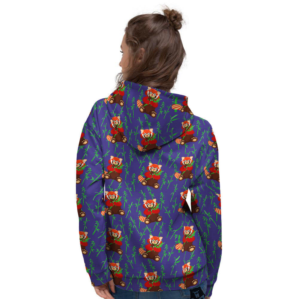 Cute Red Raccoon And Bamboo Print Pattern Women's Hoodie-grizzshop