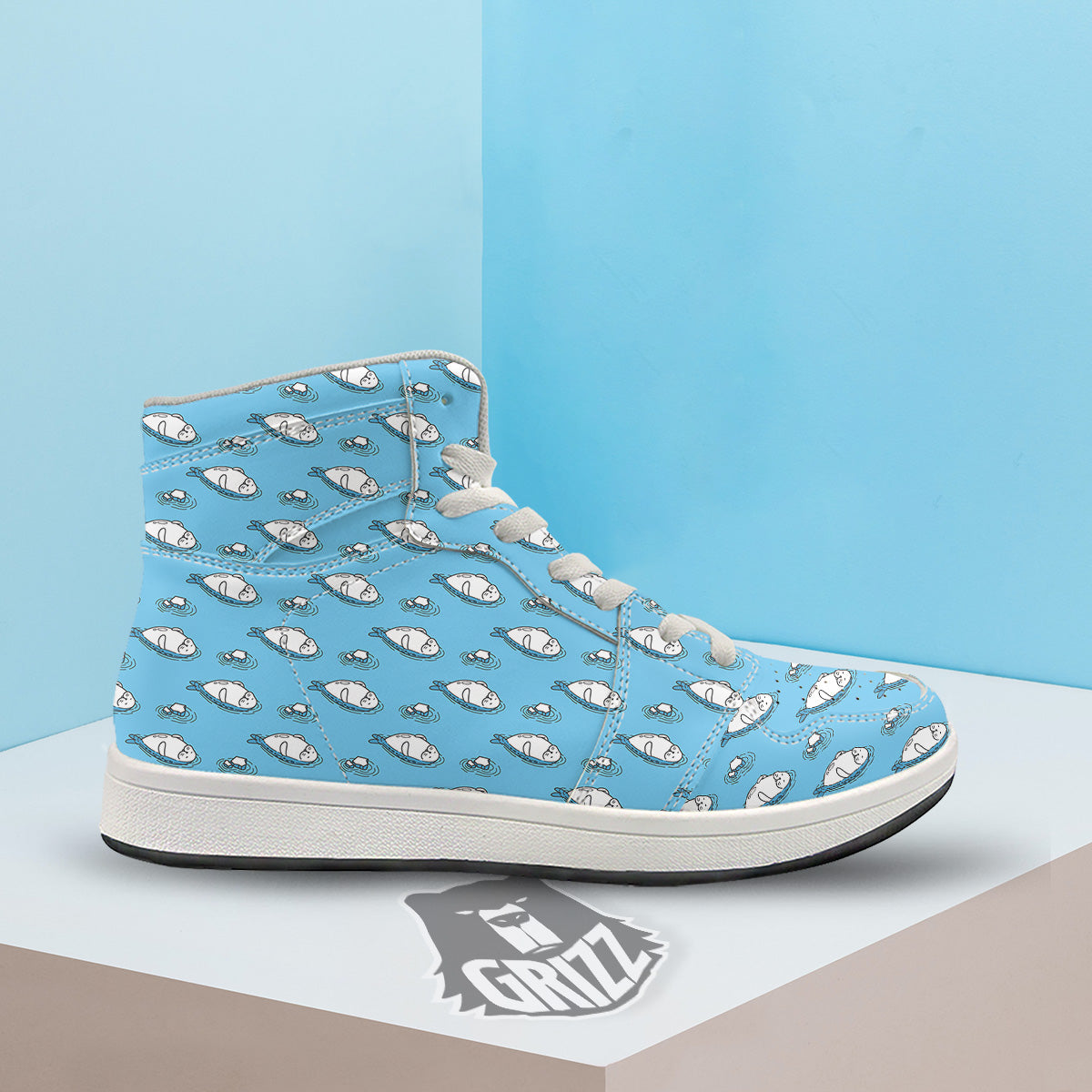 Cute Seal Swim Print Pattern High Top Sneakers-grizzshop