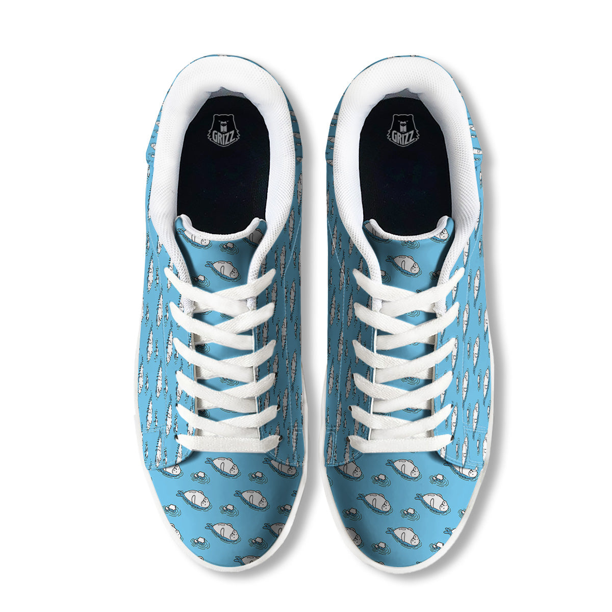 Cute Seal Swim Print Pattern White Low Top Sneakers-grizzshop
