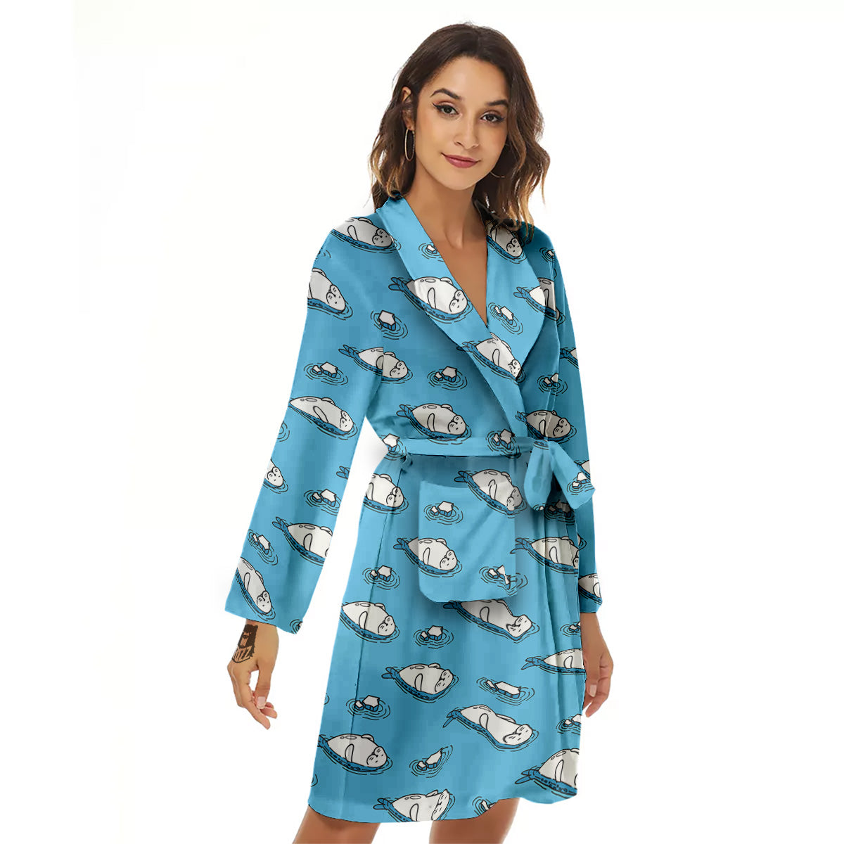 Cute Seal Swim Print Pattern Women's Robe-grizzshop