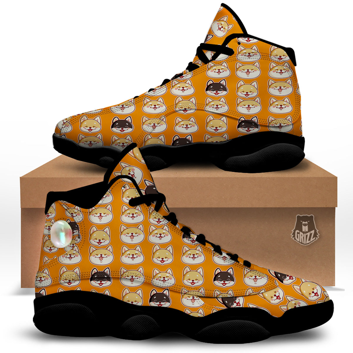 Cute Siberian And Cute Shiba Print Pattern Black Basketball Shoes-grizzshop
