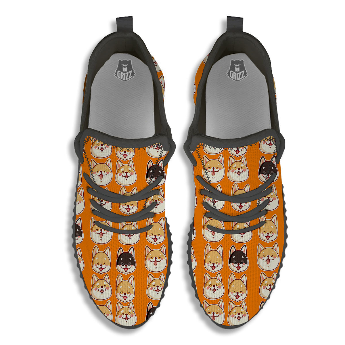 Cute Siberian And Cute Shiba Print Pattern Black Walking Shoes-grizzshop