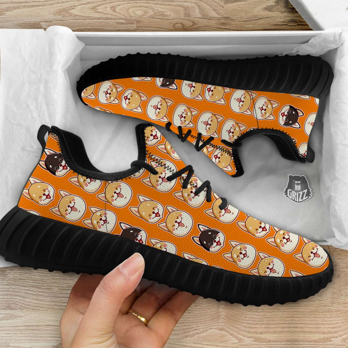 Cute Siberian And Cute Shiba Print Pattern Black Walking Shoes-grizzshop