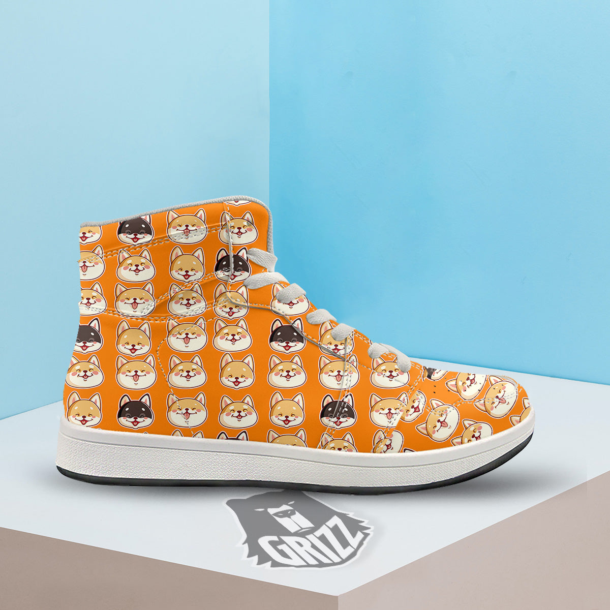 Cute Siberian And Cute Shiba Print Pattern High Top Sneakers-grizzshop