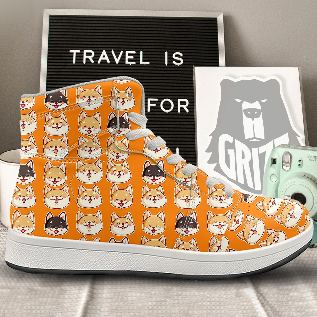 Cute Siberian And Cute Shiba Print Pattern High Top Sneakers-grizzshop