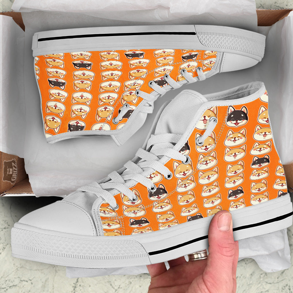 Cute Siberian And Cute Shiba Print Pattern White High Top Shoes-grizzshop