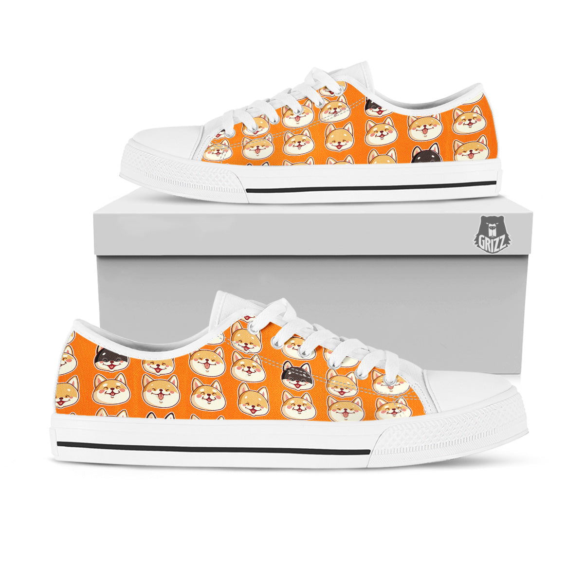 Cute Siberian And Cute Shiba Print Pattern White Low Top Shoes-grizzshop