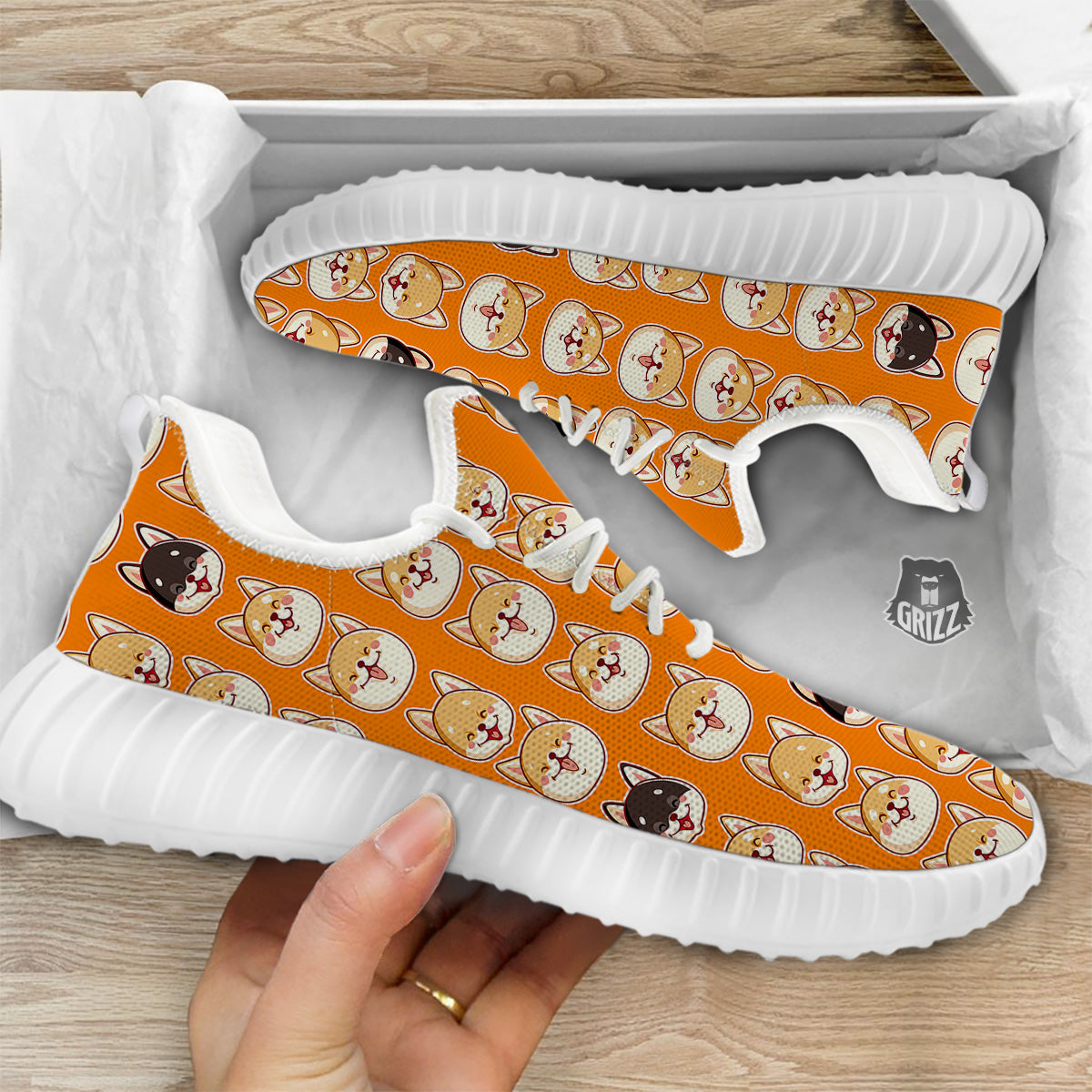 Cute Siberian And Cute Shiba Print Pattern White Walking Shoes-grizzshop