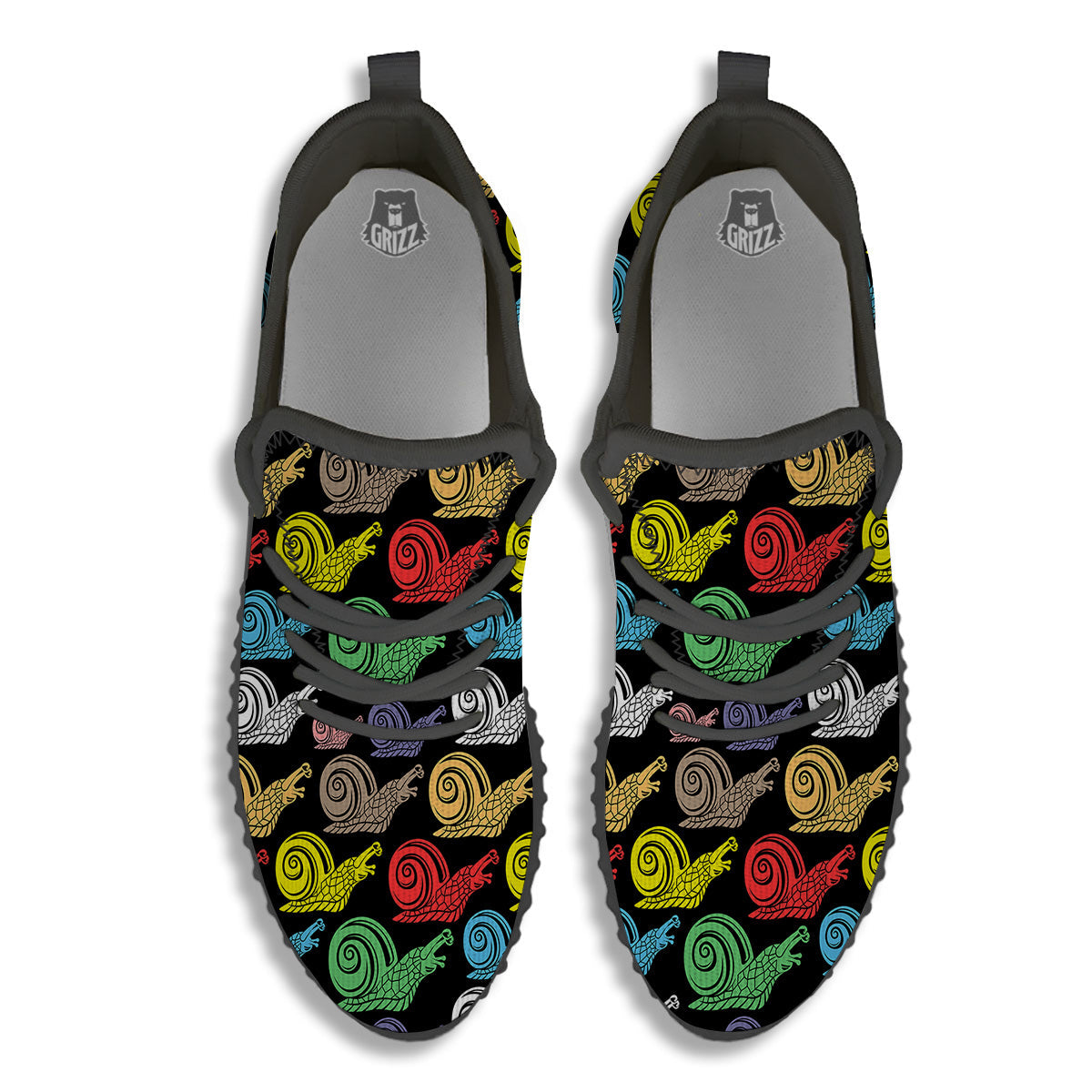 Cute Snails Colorful Print Pattern Black Walking Shoes-grizzshop