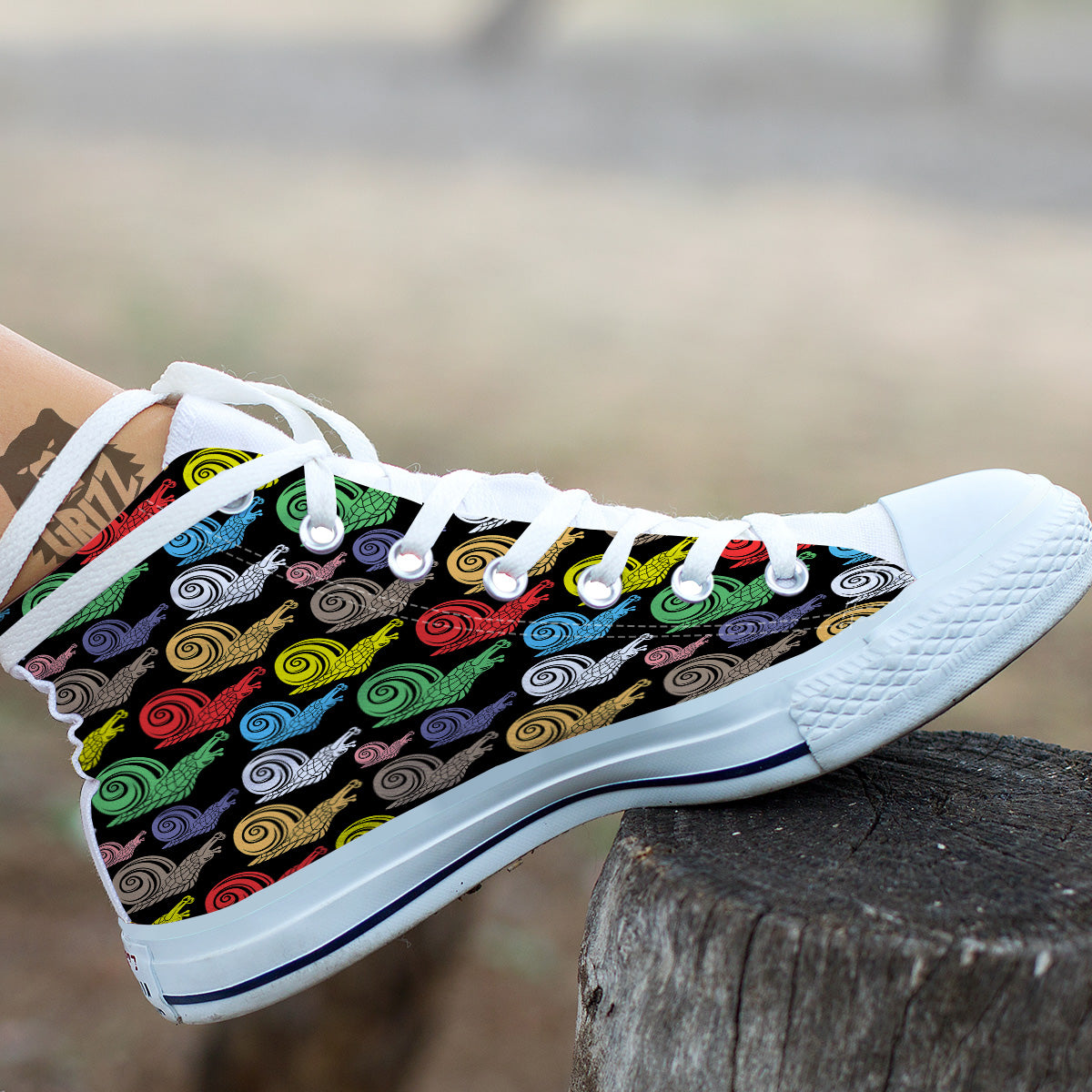 Cute Snails Colorful Print Pattern White High Top Shoes-grizzshop
