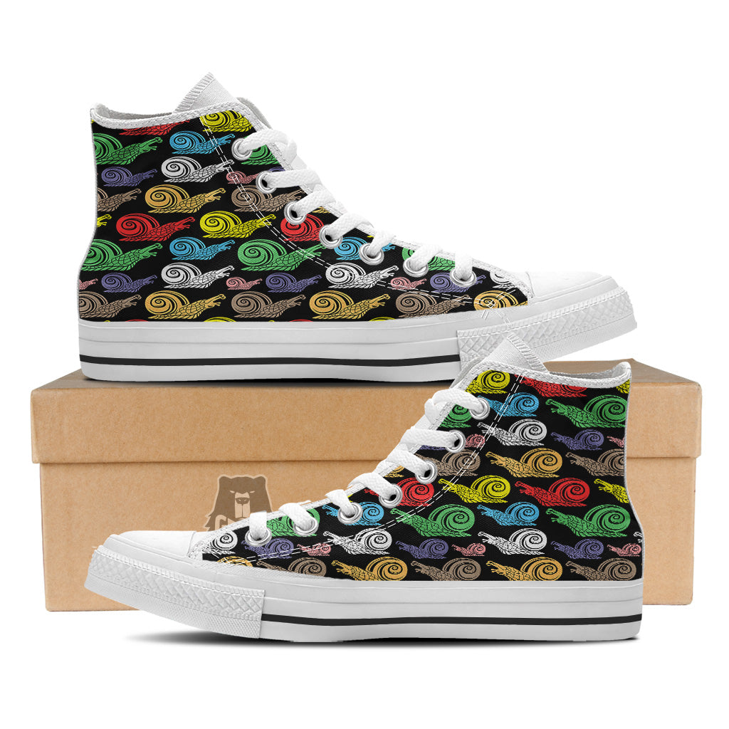 Cute Snails Colorful Print Pattern White High Top Shoes-grizzshop