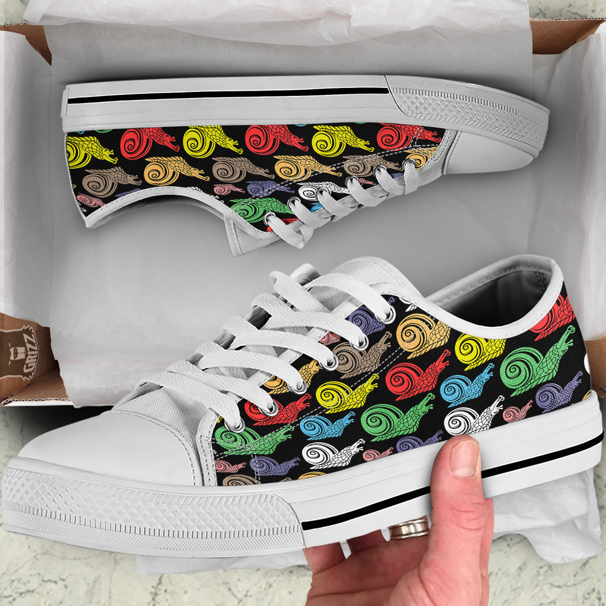 Cute Snails Colorful Print Pattern White Low Top Shoes-grizzshop