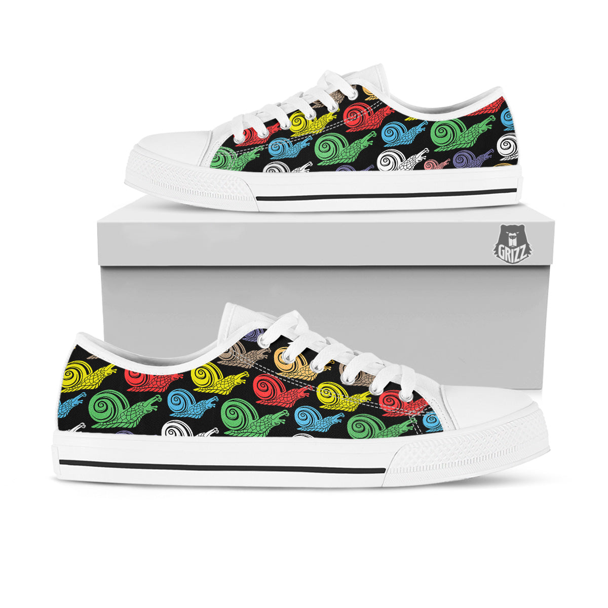 Cute Snails Colorful Print Pattern White Low Top Shoes-grizzshop