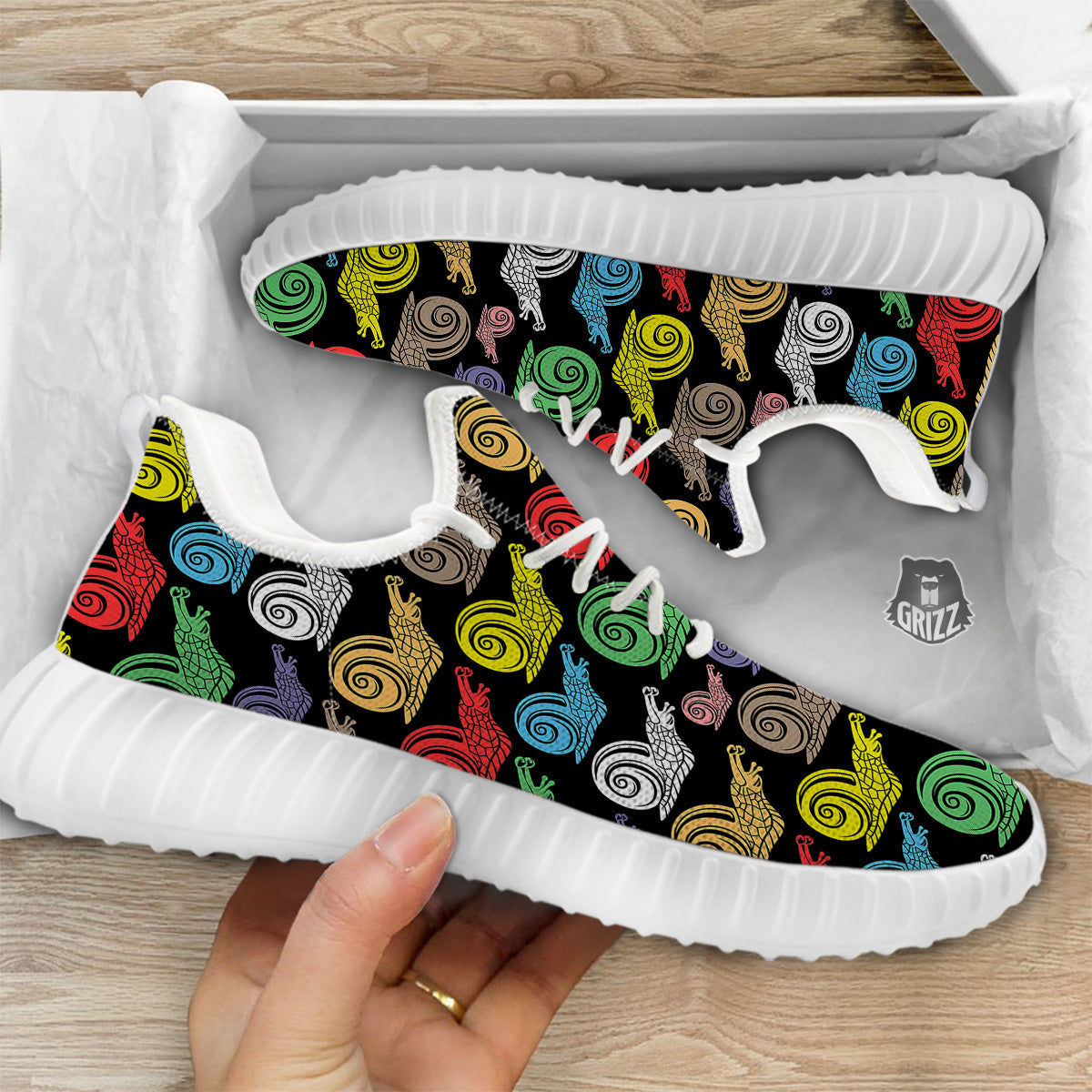 Cute Snails Colorful Print Pattern White Walking Shoes-grizzshop