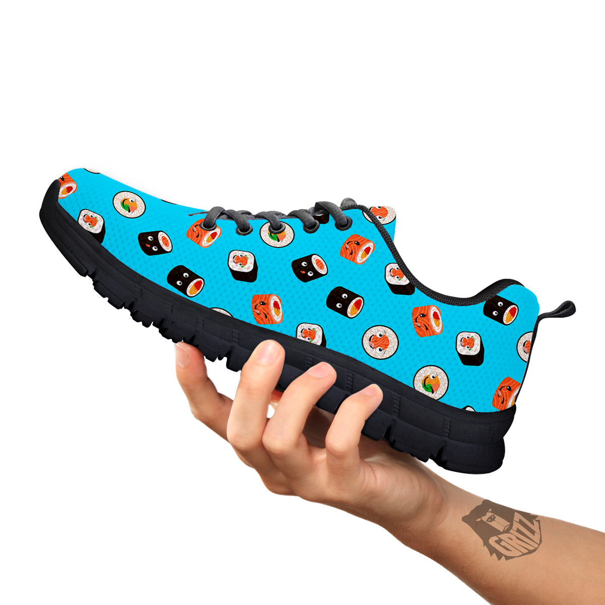 Cute Sushi Rolls Print Pattern Black Sneaker-grizzshop