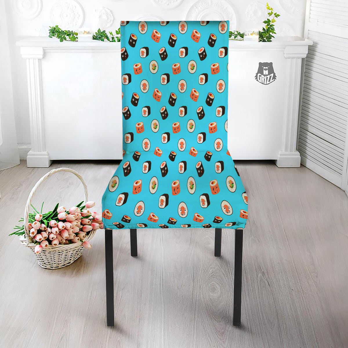 Cute Sushi Rolls Print Pattern Dining Chair Slipcover-grizzshop