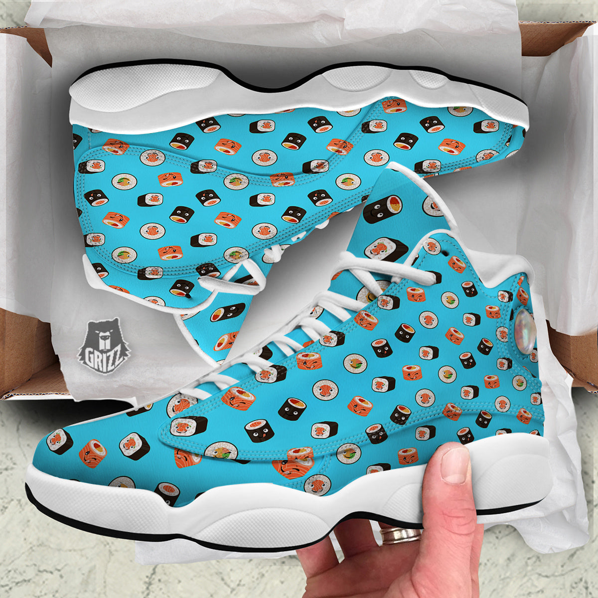 Cute Sushi Rolls Print Pattern White Basketball Shoes-grizzshop