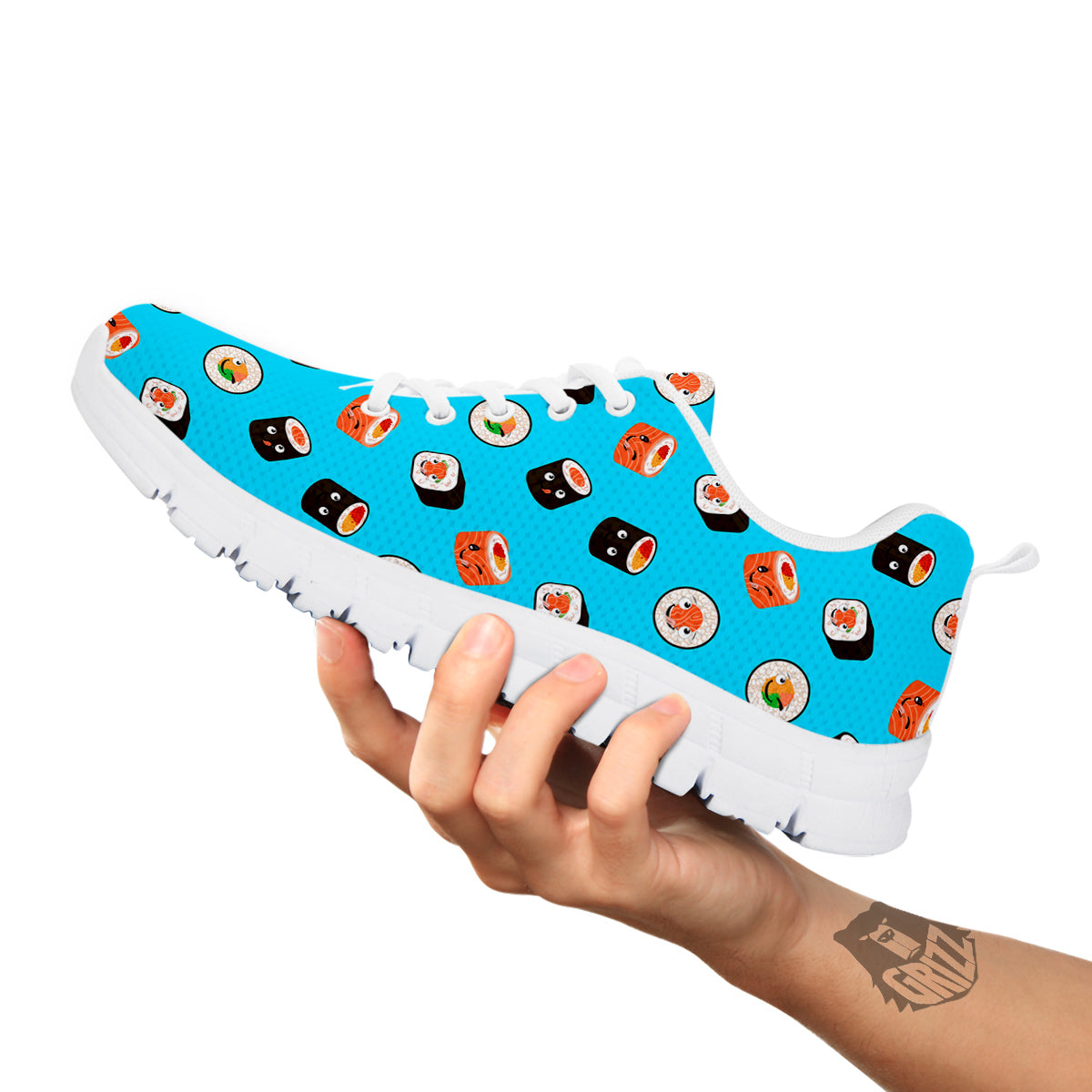 Cute Sushi Rolls Print Pattern White Sneaker-grizzshop