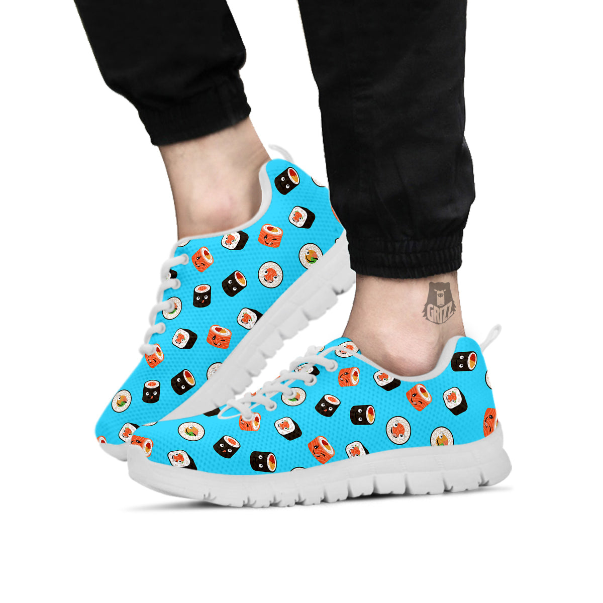 Cute Sushi Rolls Print Pattern White Sneaker-grizzshop