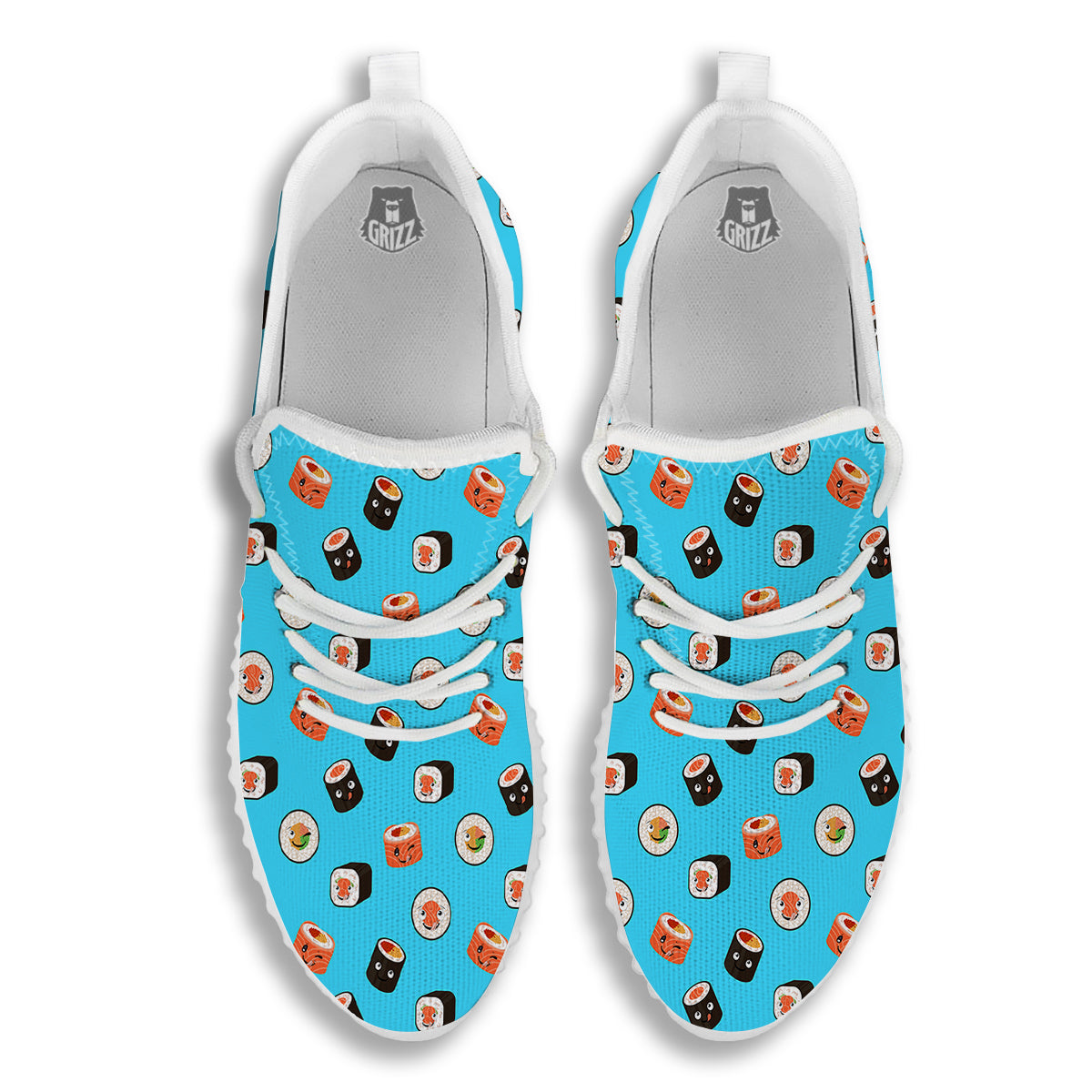 Cute Sushi Rolls Print Pattern White Walking Shoes-grizzshop