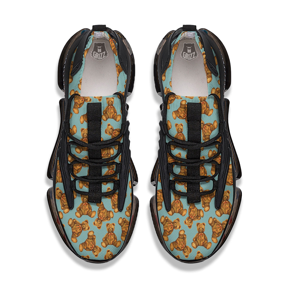 Cute Teddy Bear Print Pattern Black Gym Shoes-grizzshop