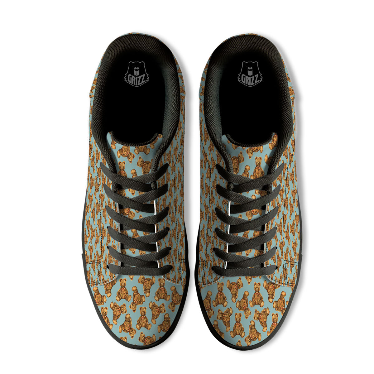 Cute Teddy Bear Print Pattern Black Low Top Sneakers-grizzshop