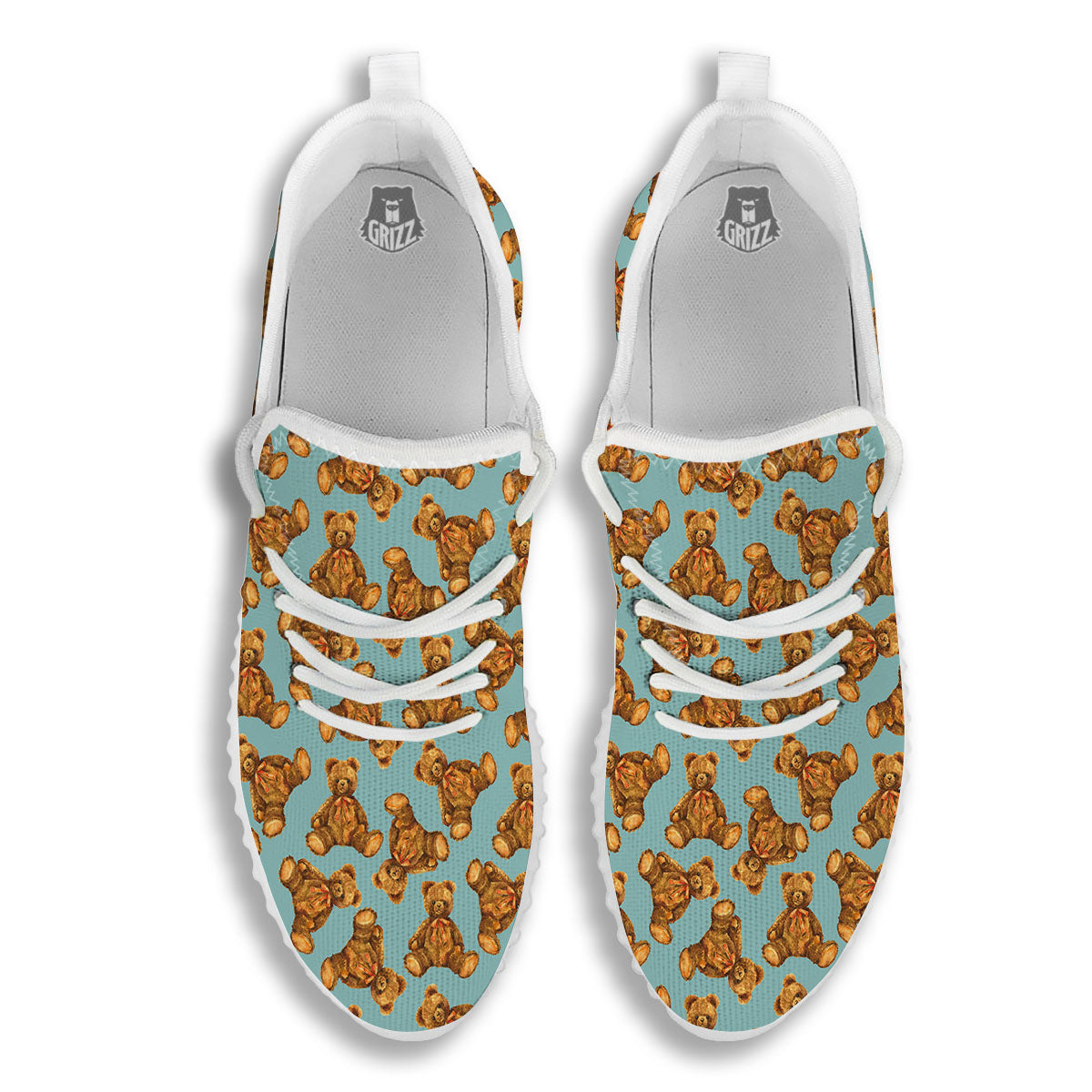 Cute Teddy Bear Print Pattern White Walking Shoes-grizzshop