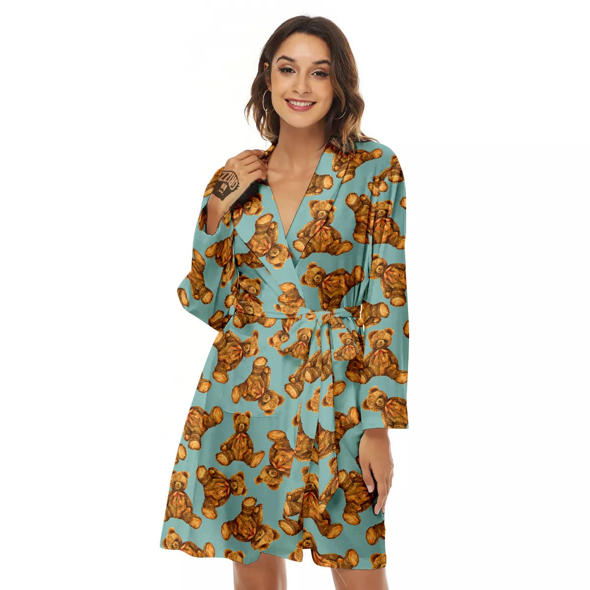 Cute Teddy Bear Print Pattern Women's Robe-grizzshop