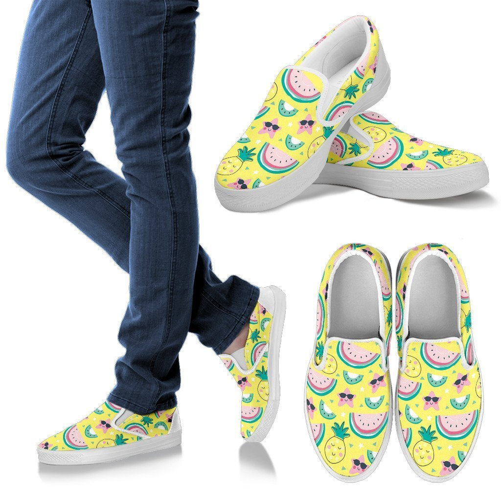 Cute Tropical Pineapple Print Women Canvas Slip On Shoes-grizzshop