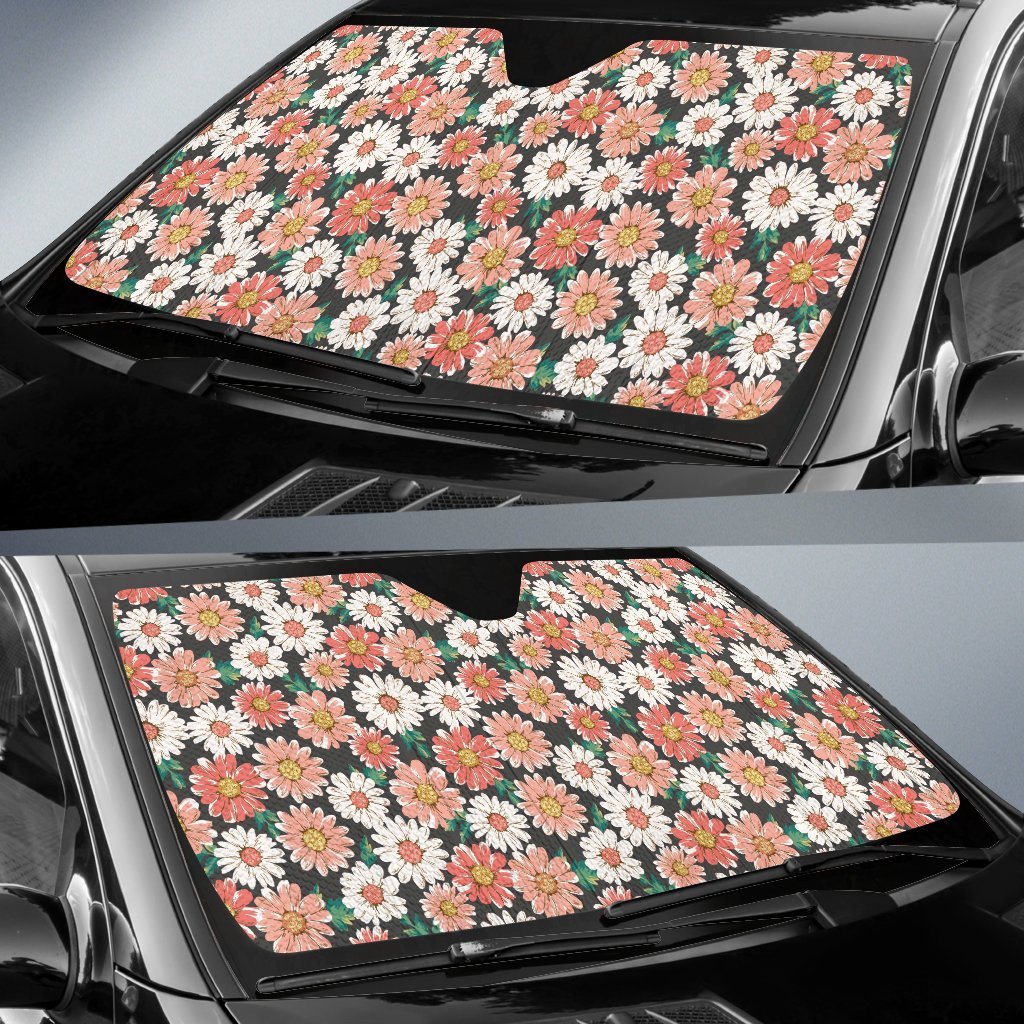 Cute White Pink Daisy Pattern Print Car Sun Shade-grizzshop