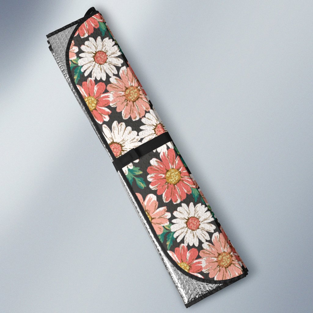 Cute White Pink Daisy Pattern Print Car Sun Shade-grizzshop