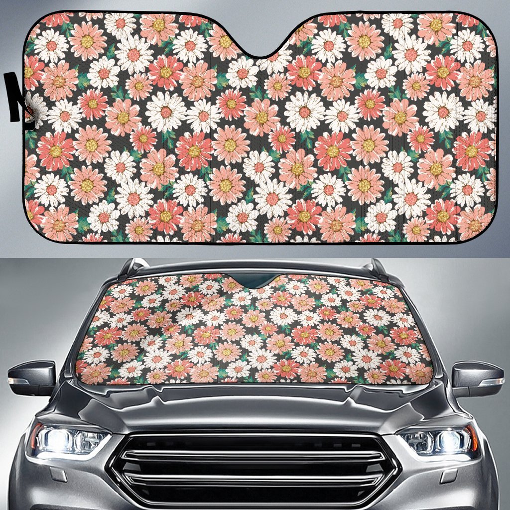 Cute White Pink Daisy Pattern Print Car Sun Shade-grizzshop