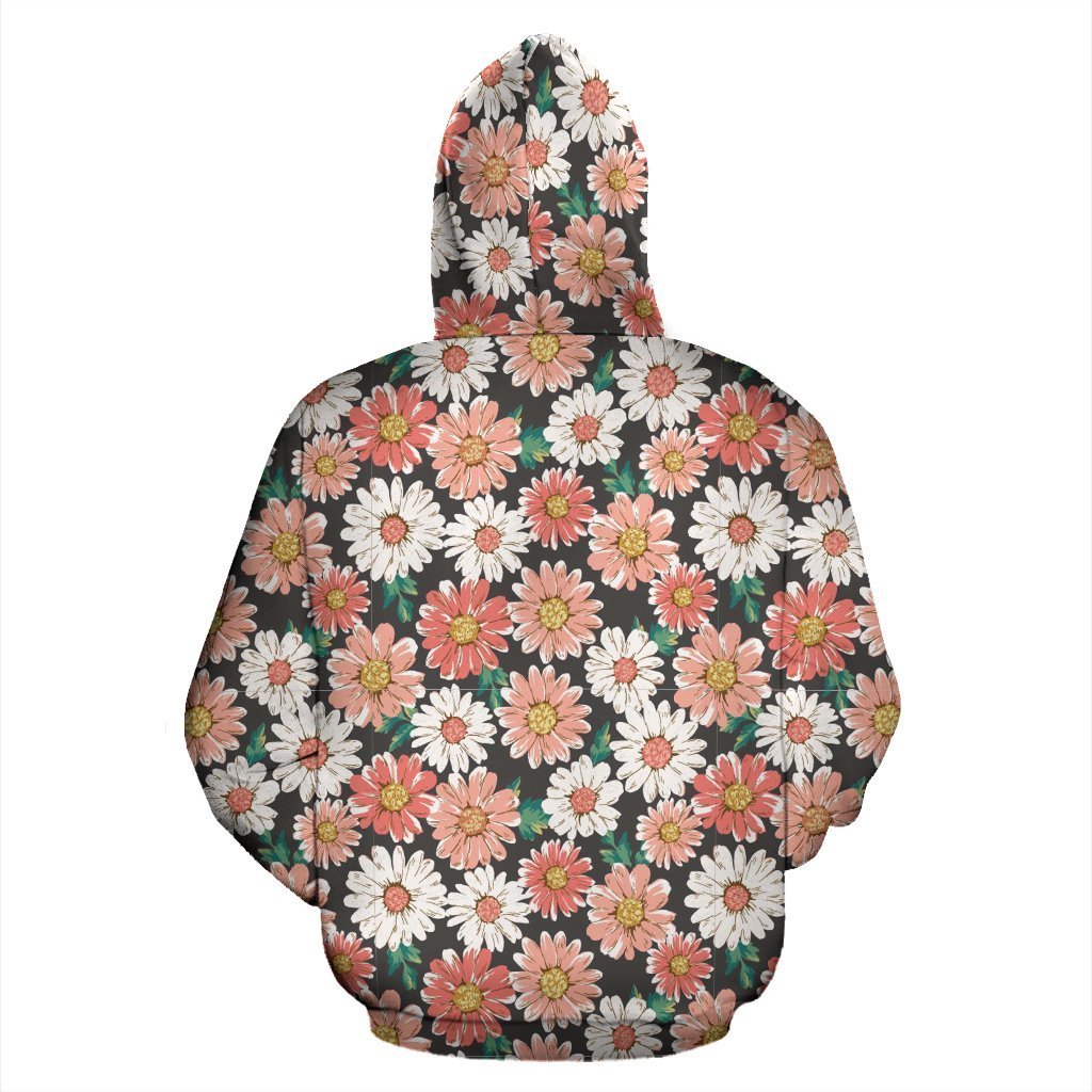 Cute White Pink Daisy Pattern Print Women Men Pullover Hoodie-grizzshop