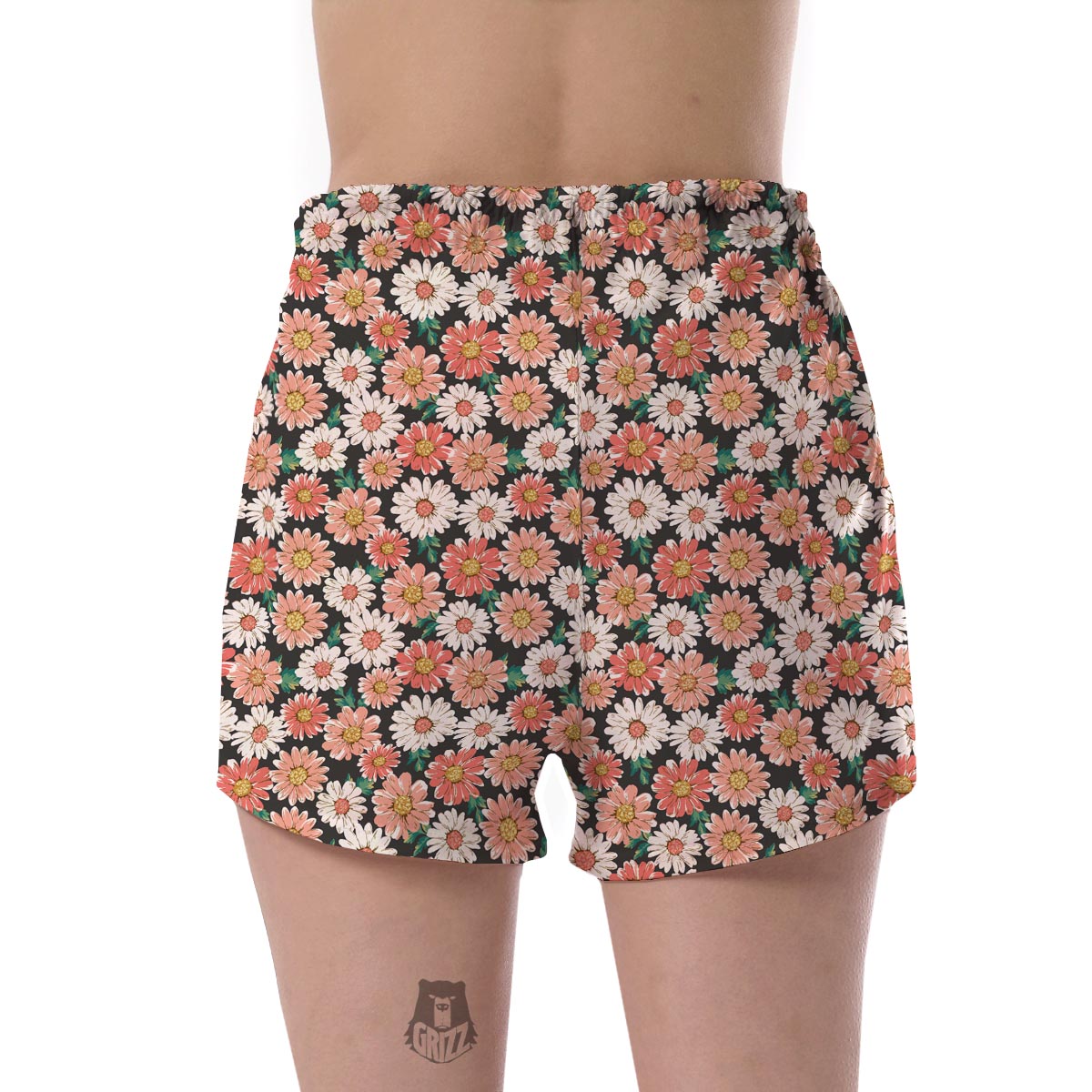 Cute White Pink Daisy Pattern Print Women's Shorts-grizzshop