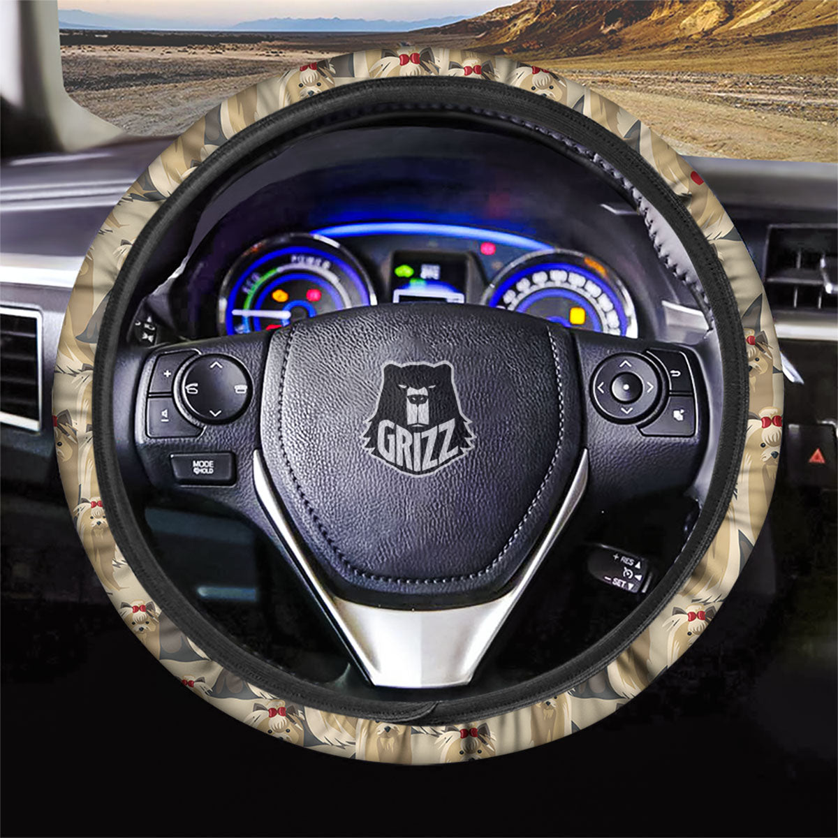 Cute Yorkshire Terrier Print Pattern Car Steering Wheel Cover-grizzshop