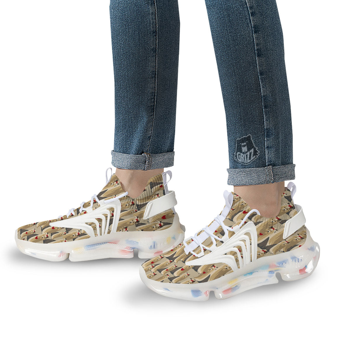 Cute Yorkshire Terrier Print Pattern White Gym Shoes-grizzshop