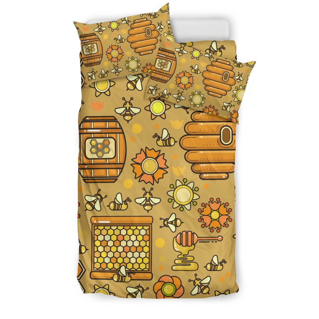 Cute Bee Honey Gifts Pattern Print Duvet Cover Bedding Set-grizzshop