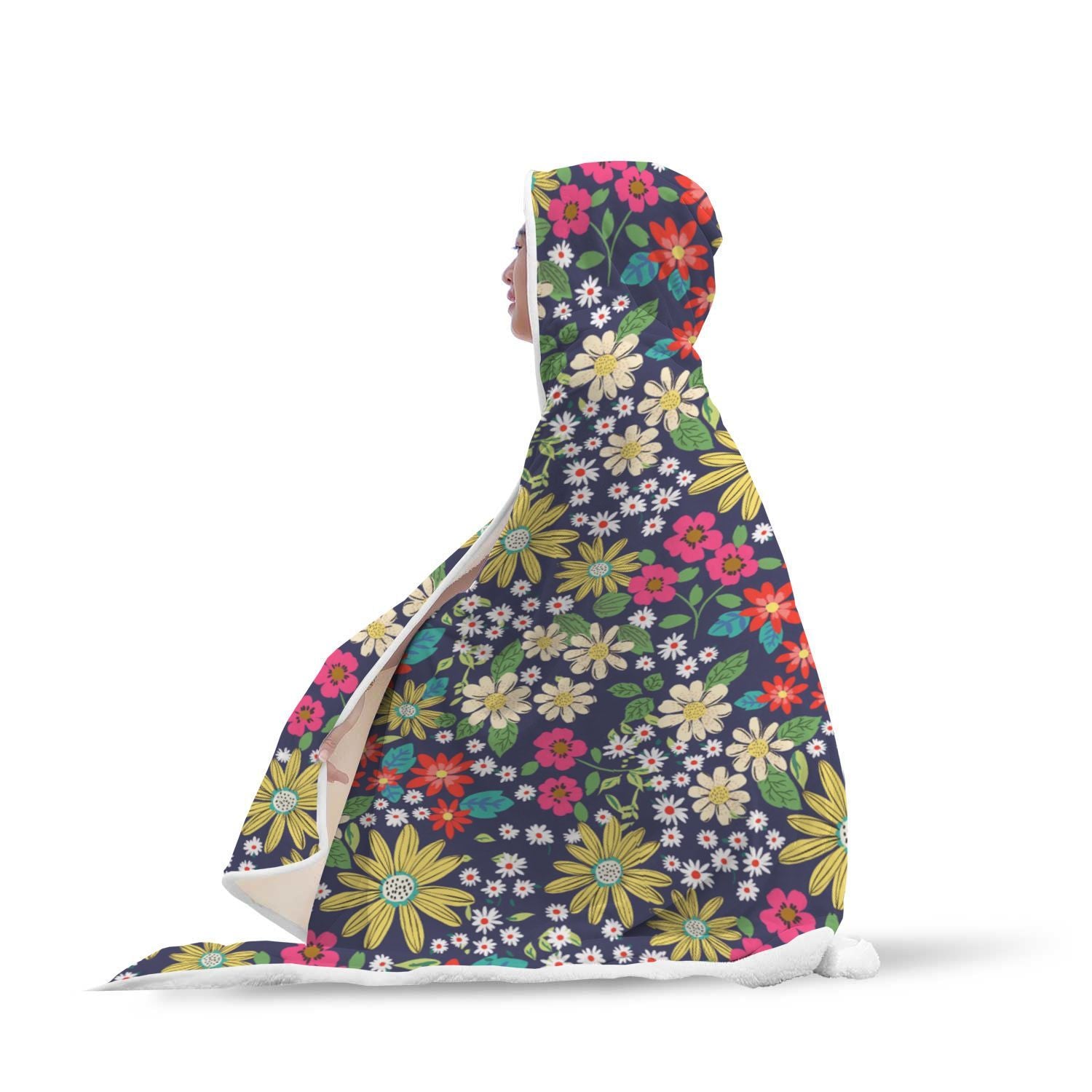 Cute Colorful Daisy Pattern Print Hooded Blanket-grizzshop