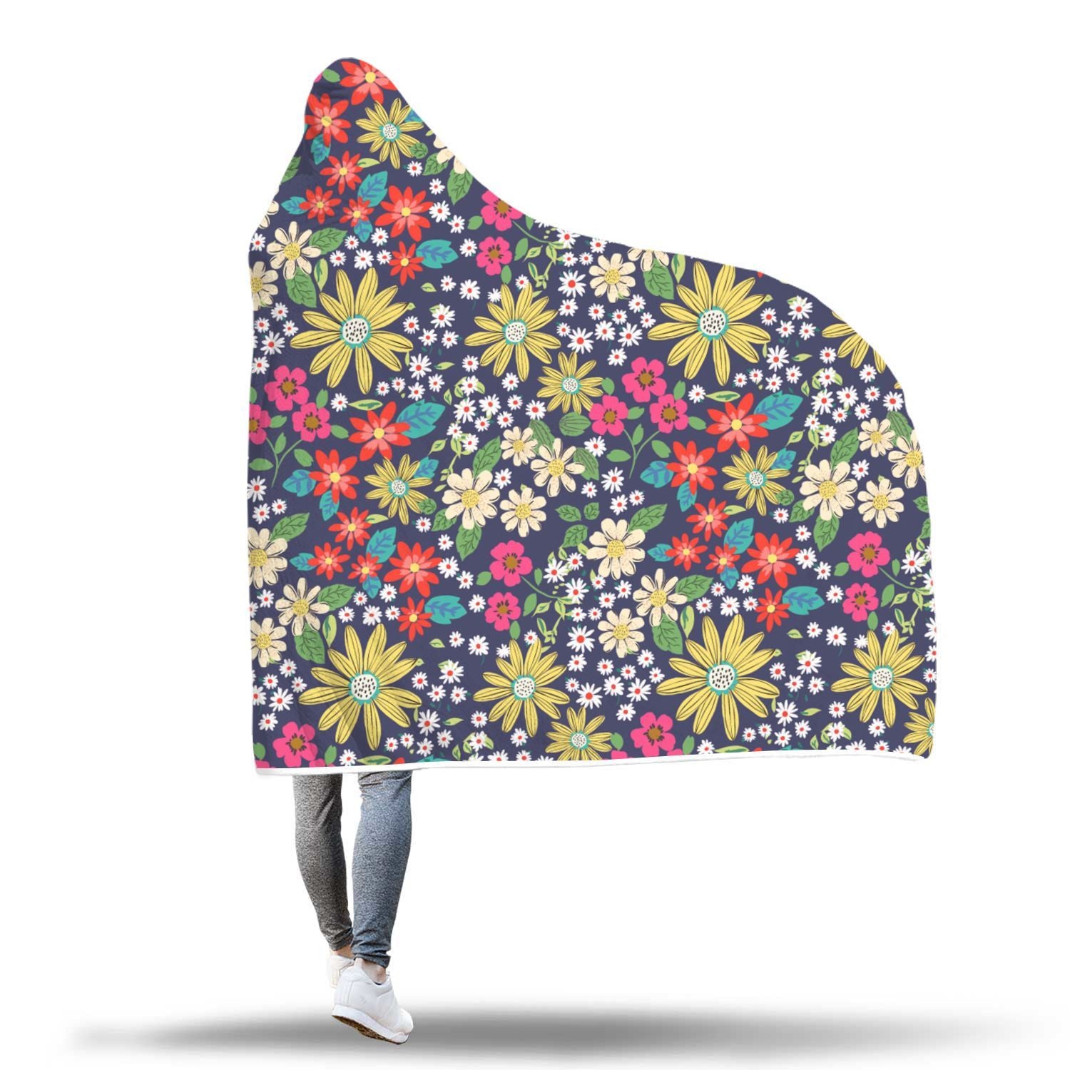 Cute Colorful Daisy Pattern Print Hooded Blanket-grizzshop