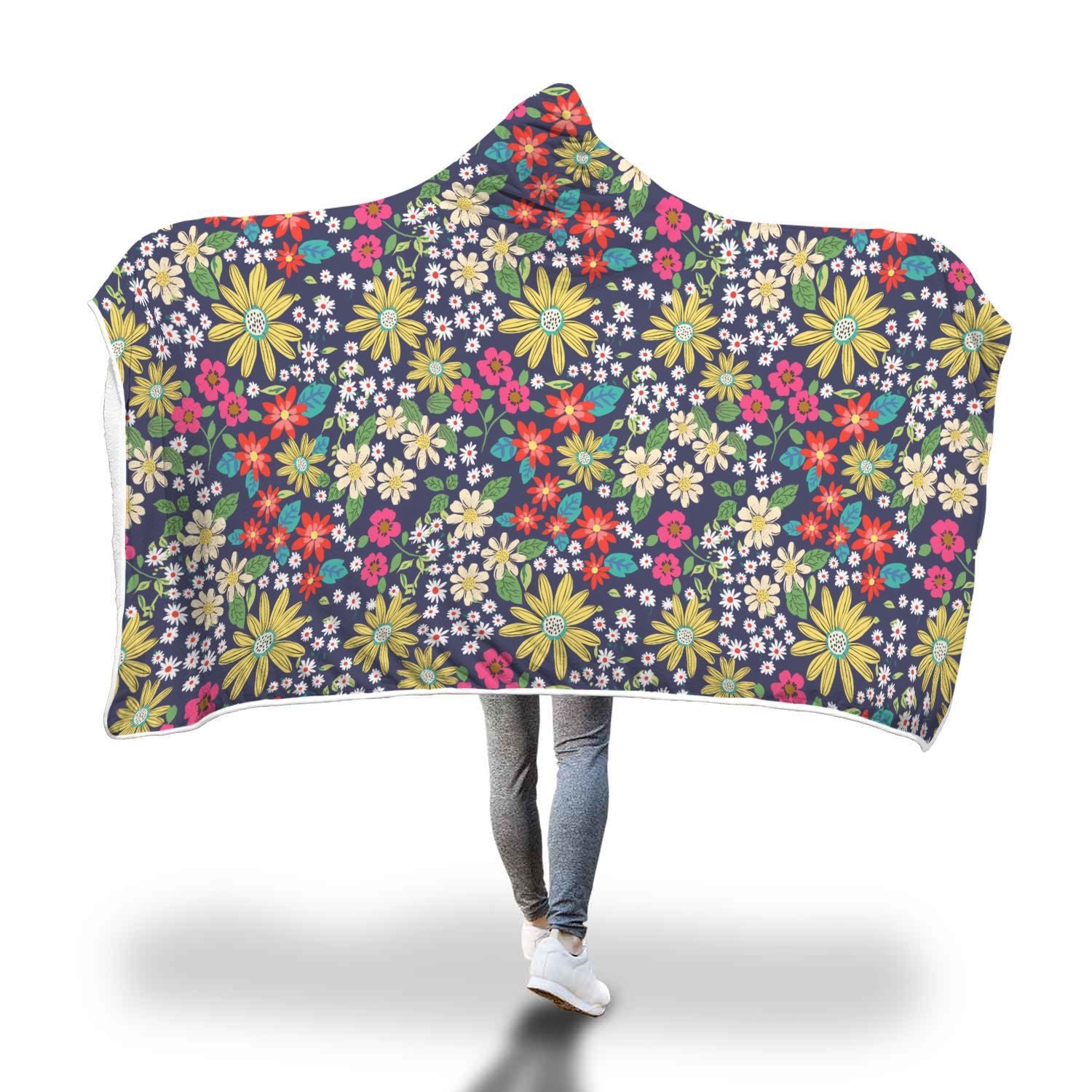 Cute Colorful Daisy Pattern Print Hooded Blanket-grizzshop