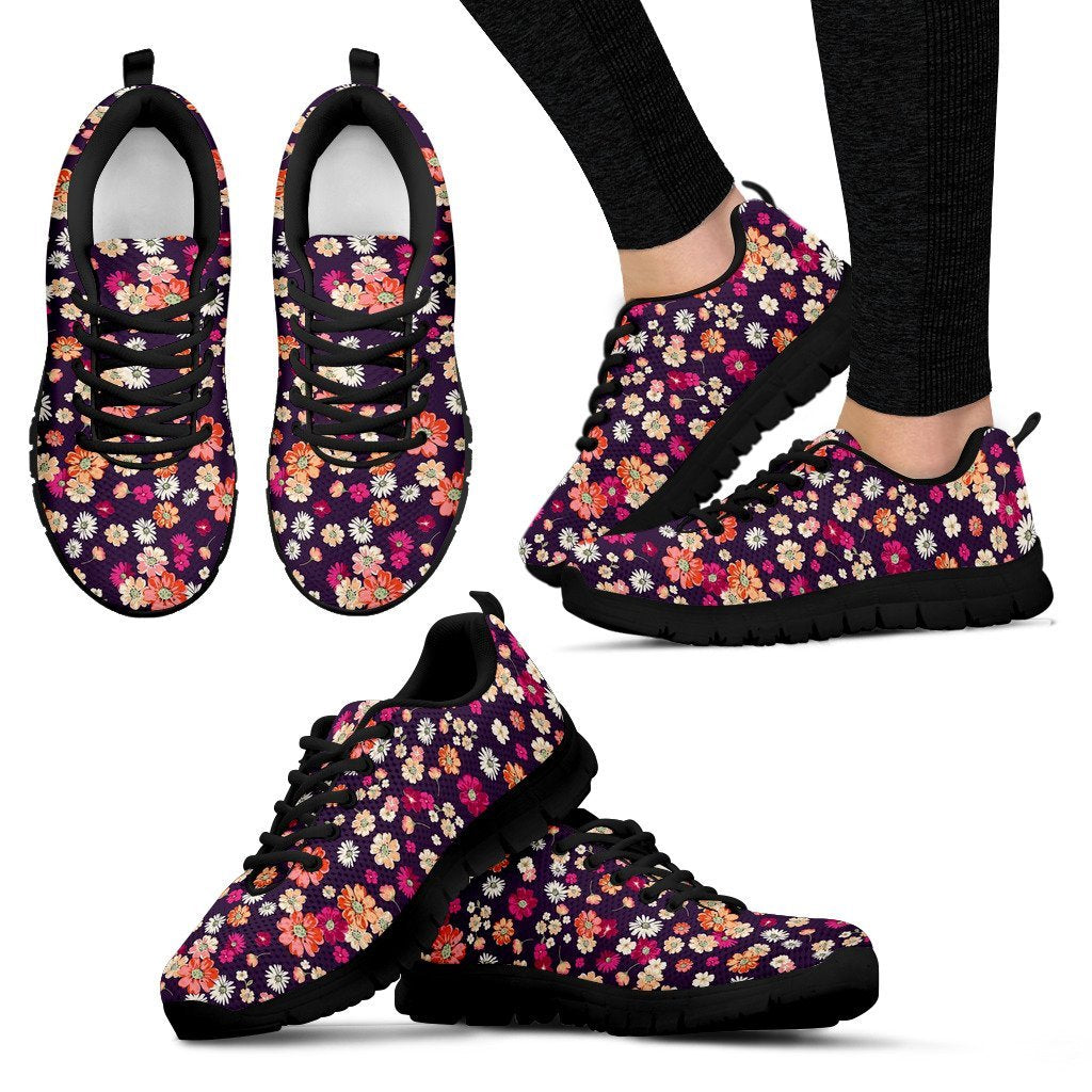 Cute Daisy ColorfulPattern Print Black Sneaker Shoes For Men Women-grizzshop