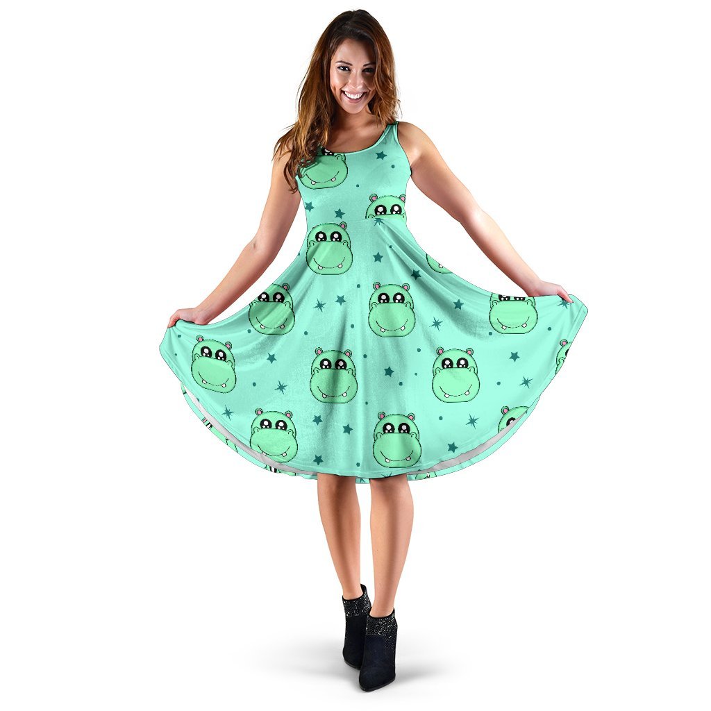 Cute Hippo Pattern Print Dress-grizzshop