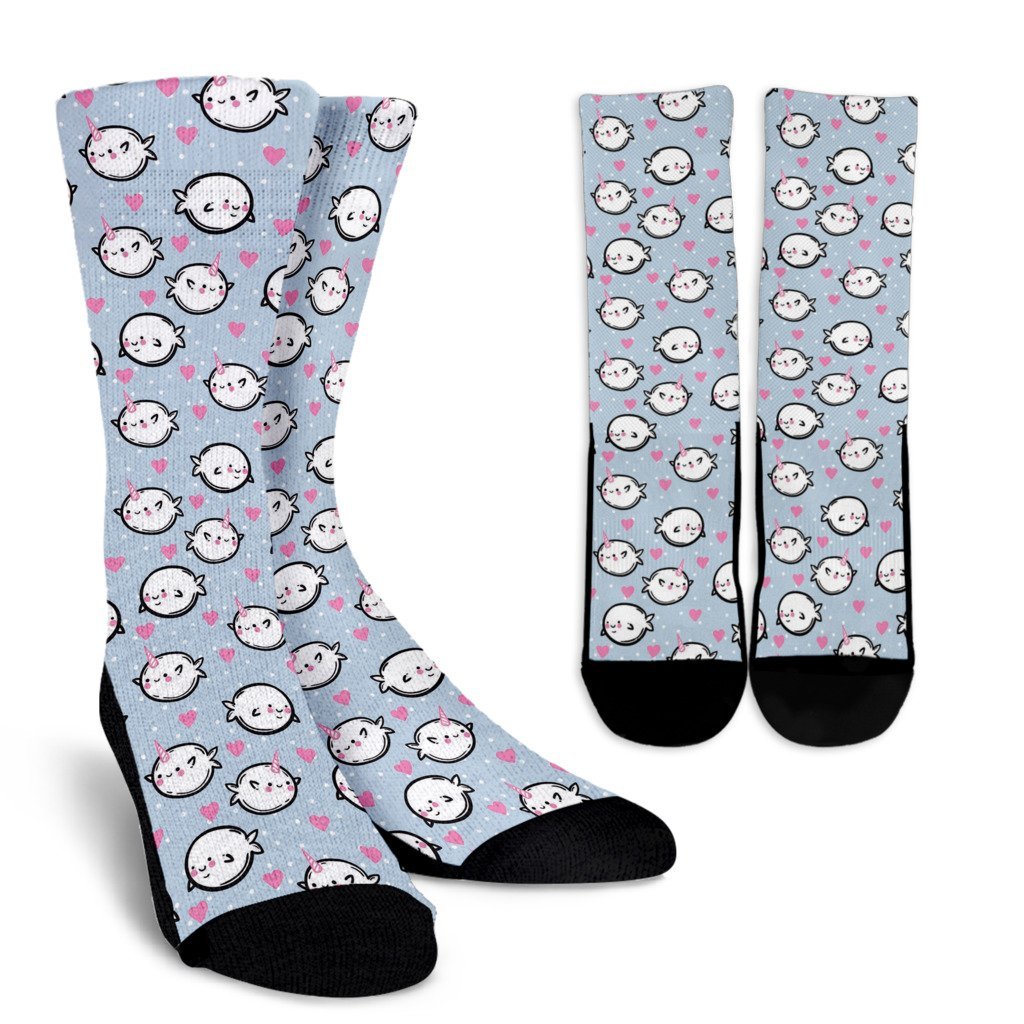 Cute Narwhal Pattern Print Unisex Crew Socks-grizzshop