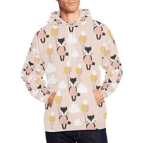 Cute Raccoon Hot Air Balloon Pattern Print Men Pullover Hoodie-grizzshop